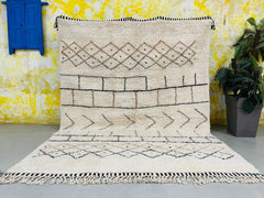 Luxurious Moroccan Berber Beni Ourain Wool Rug - Handwoven Cream Geometric Area Rug with Tassel Edges, Bohemian Decor, 70% OFF
