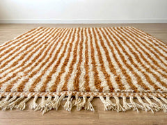 Striped Moroccan Wool Rug – Handmade Berber Carpet in Ivory and Terracotta Brown, Boho Area Decor