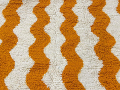 Orange Wavy Beni Ourain Rug, Handmade Moroccan Wool Striped Area Rug