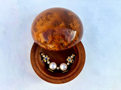 7"x7" Round Thuya Wood Jewelry Box – Handcrafted Moroccan Pebble Box, Unique Storage for Women, Eco-Friendly Gift