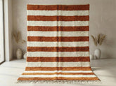 Terracotta Moroccan Rug – Striped Beni Ourain Hand-Knotted Berber Wool Area Rug, Custom Handmade