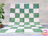 Green Checkered Handmade Moroccan Ivory Wool Rug - Solid White Beni Ourain Shaggy Rug - Custom Cream Area Rug - Eco-Friendly Decor