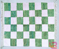 Green Checkered Handmade Moroccan Ivory Wool Rug - Solid White Beni Ourain Shaggy Rug - Custom Cream Area Rug - Eco-Friendly Decor