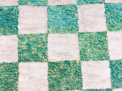 Green Checkered Handmade Moroccan Ivory Wool Rug - Solid White Beni Ourain Shaggy Rug - Custom Cream Area Rug - Eco-Friendly Decor