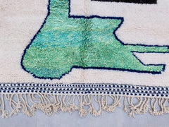 Modern Moroccan Beni Ourain Rug - White & Green Geometric Design - Handmade Wool Area Rug - Custom Sizes Available