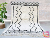 White Black Beni Ourain Rug - Handmade Moroccan Berber Carpet - Custom Wool Area Rug - Authentic Moroccan Design