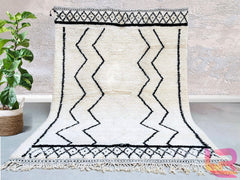 White Black Beni Ourain Rug - Handmade Moroccan Berber Carpet - Custom Wool Area Rug - Authentic Moroccan Design