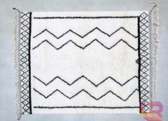 White Black Beni Ourain Rug - Handmade Moroccan Berber Carpet - Custom Wool Area Rug - Authentic Moroccan Design