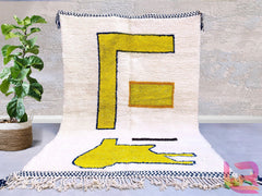 Authentic Moroccan Berber Rug - Handmade Boujaad Wool Carpet - Yellow Bohemian Design - Custom Size Rug