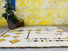 Custom Moroccan Berber Rug - Handwoven Boujaad Carpet - White Yellow Bohemian Rug - Unique Home Decor Gift