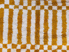 Striped Checkered Boujaad Rug - Custom Moroccan Berber Carpet - Soft Shag Wool Rug - Bohemian Living Room Decor