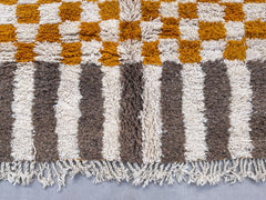Striped Checkered Boujaad Rug - Custom Moroccan Berber Carpet - Soft Shag Wool Rug - Bohemian Living Room Decor