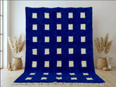 Blue Moroccan Beni Ourain Rug Handmade Wool Checkered Berber Area Rug Modern Boho Decor