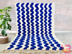 Royal Blue Striped Moroccan Rug – Handmade Beni Ourain Wool Carpet