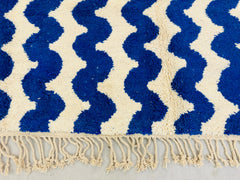 Royal Blue Striped Moroccan Rug – Handmade Beni Ourain Wool Carpet