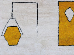 Modern Moroccan Beni Ourain Rug – Handmade Wool Area Rug – Cream & Orange Geometric Design – Custom Sizes Available