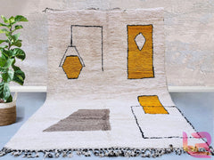 Modern Moroccan Beni Ourain Rug – Handmade Wool Area Rug – Cream & Orange Geometric Design – Custom Sizes Available
