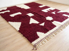 Burgundy Moroccan Beni Ourain Rug, Handmade Wool Abstract Area Rug