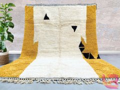 White & Yellow Berber Rug - Custom Moroccan Wool Carpet - Handmade Beni Ourain Area Rug - Boho Home Decor