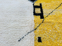 Handmade Moroccan Rug - White Yellow Black Boujaad Berber Carpet - Custom Bohemian Area Rug for Living Room