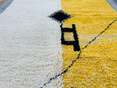 Handmade Moroccan Rug - White Yellow Black Boujaad Berber Carpet - Custom Bohemian Area Rug for Living Room