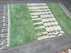 Custom Moroccan Rug - Green & White Wool Carpet - Handmade Berber Rug - Authentic Beni Ourain Design