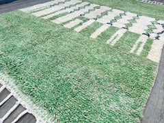 Custom Moroccan Rug - Green & White Wool Carpet - Handmade Berber Rug - Authentic Beni Ourain Design