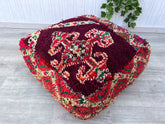 Moroccan Pouf Ottoman Pair - Matching Leather Footstools, Boho Living Room Set, Handmade with Tribal Stitching, Unstuffed