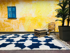Authentic Boho Berber Blue Rug - Handmade Boujaad Carpet - Custom Bedroom Rug - Bohemian 7x10 Area Rug - Housewarming Gift