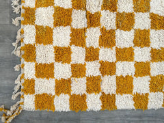 Checkered Handmade Moroccan Beni Ourain Rug - Cream & Orange Wool Carpet, Custom Size, Tribal Berber Design for Modern Living Room Decor