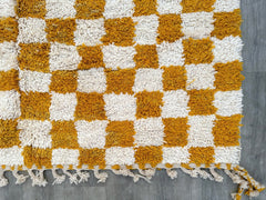 Checkered Handmade Moroccan Beni Ourain Rug - Cream & Orange Wool Carpet, Custom Size, Tribal Berber Design for Modern Living Room Decor