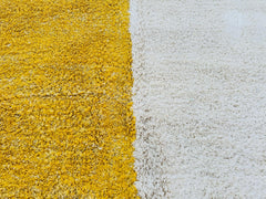 Moroccan Berber Rug – Handmade Boujaad Carpet – White Yellow Black Abstract Design – Custom Bohemian Area Rug