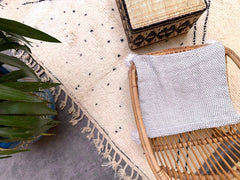 Black Polka Dots Handmade Moroccan Beni Ourain Rug with Black Dots