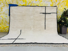 Modern Moroccan Rug - White & Black Beni Ourain Wool Rug - Handmade Tribal Berber Carpet for Living Room