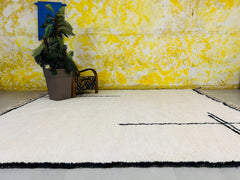 Modern Moroccan Rug - White & Black Beni Ourain Wool Rug - Handmade Tribal Berber Carpet for Living Room