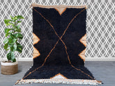 Moroccan Beni Ourain Rug – Handmade Wool Carpet – Cream & Black Geometric Design – Custom Size Area Rug
