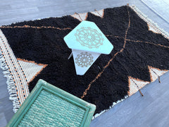 Moroccan Beni Ourain Rug – Handmade Wool Carpet – Cream & Black Geometric Design – Custom Size Area Rug
