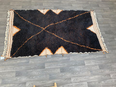 Moroccan Beni Ourain Rug – Handmade Wool Carpet – Cream & Black Geometric Design – Custom Size Area Rug