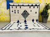 Authentic Moroccan Boujaad Rug - White, Black & Blue Handmade Berber Carpet - Custom Area Rug for Living Room or Bedroom