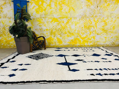 Authentic Moroccan Boujaad Rug - White, Black & Blue Handmade Berber Carpet - Custom Area Rug for Living Room or Bedroom