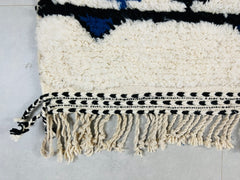 Authentic Moroccan Boujaad Rug - White, Black & Blue Handmade Berber Carpet - Custom Area Rug for Living Room or Bedroom