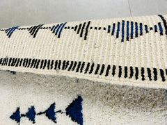 Authentic Moroccan Boujaad Rug - White, Black & Blue Handmade Berber Carpet - Custom Area Rug for Living Room or Bedroom