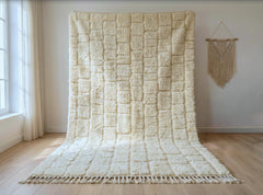 Moroccan Beni Ourain Wool Rug – Handmade Plush Cream Berber Carpet, Geometric Neutral Area Rug