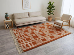 Terracotta Beni Ourain Rug, Handmade Moroccan Wool with Geometric Berber Design, Boho Home Decor