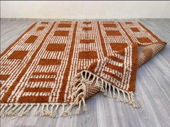 Terracotta Beni Ourain Rug, Handmade Moroccan Wool with Geometric Berber Design, Boho Home Decor