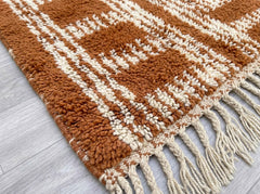 Terracotta Beni Ourain Rug, Handmade Moroccan Wool with Geometric Berber Design, Boho Home Decor