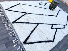 Luxury Beni Ourain Rug - Handmade Moroccan Wool Carpet - Cream & White Tribal Pattern - Custom Size Area Rug