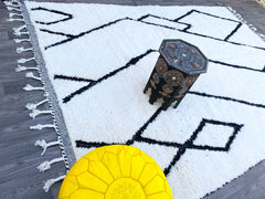 Luxury Beni Ourain Rug - Handmade Moroccan Wool Carpet - Cream & White Tribal Pattern - Custom Size Area Rug