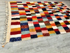 Elegant Moroccan Azilal Rug - Handmade Wool Berber Carpet, Custom Size, Multicolored Abstract Design for Living Room or Bedroom
