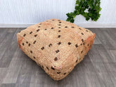 Moroccan Winter Pouf - Faux Fur Topper, Snowflake Berber Patterns, Cozy Seasonal Floor Cushion